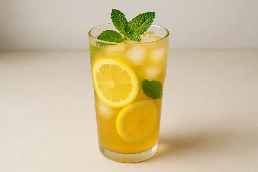 iced_natural_mounjaro_drink_summer_style Natural Mounjaro recipe : Chilled natural detox drink with mint and lemon served over ice