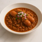 keto hot dog chili recipe in a modern kitchen
