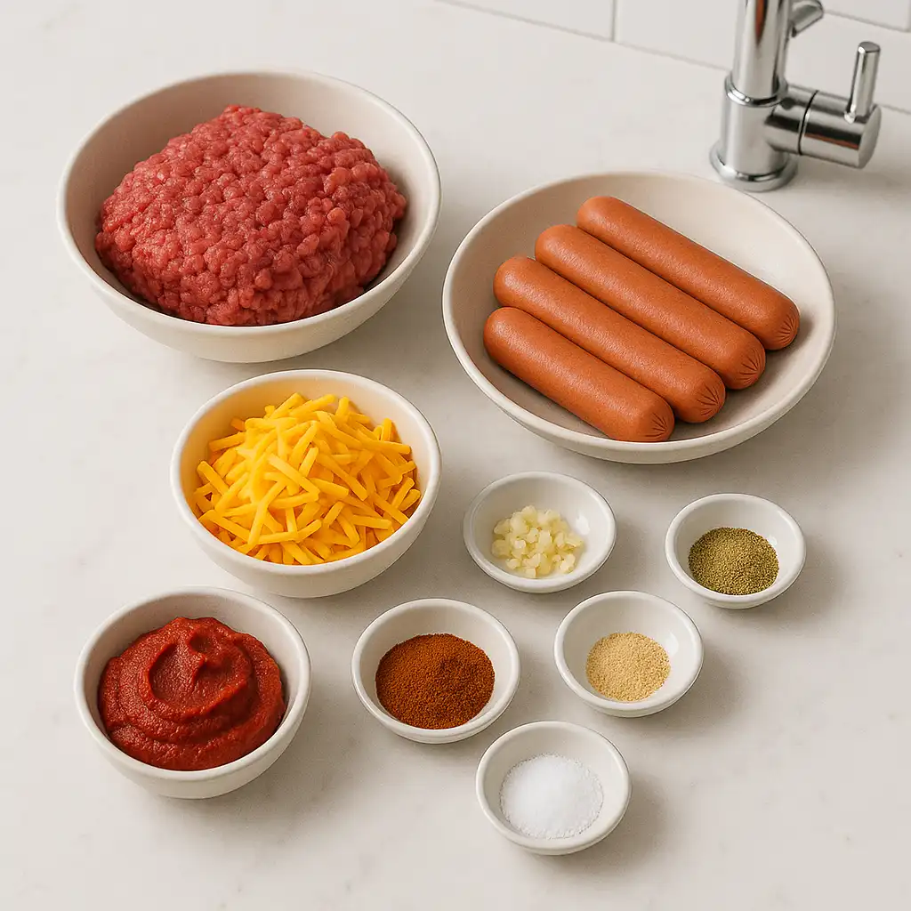 keto_hot_dog_chili_recipe_ingredients keto hot dog chili recipe ingredients on marble counter