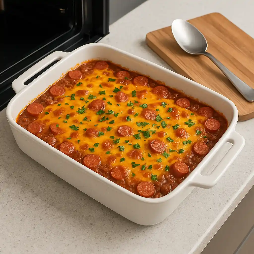 keto_hot_dog_chili_recipe_serving_dish keto hot dog chili recipe served casserole-style