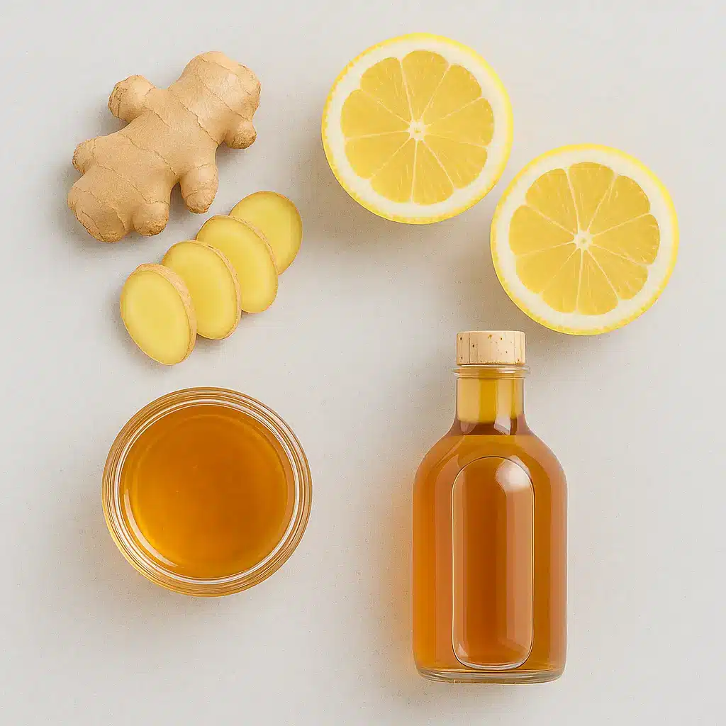 mounjaro_drink_ingredients_ginger_lemon_honey ingredients for natural Mounjaro drink