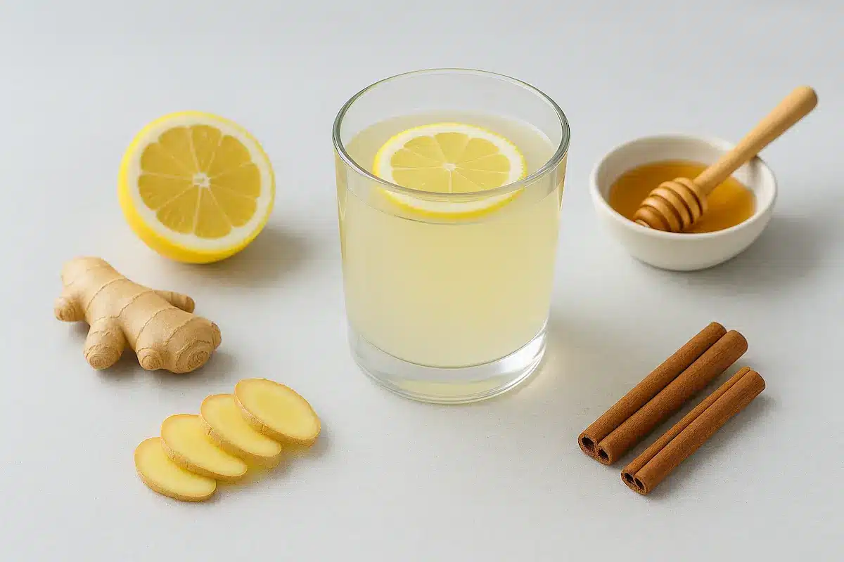 natural Mounjaro drink with lemon, ginger, and honey