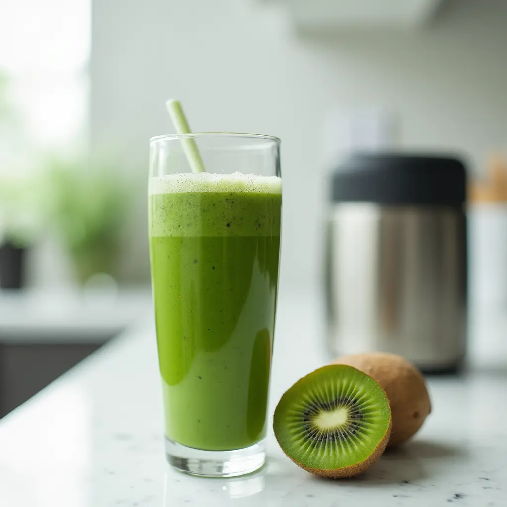 Close-up anti inflammatory smoothie in modern kitchen