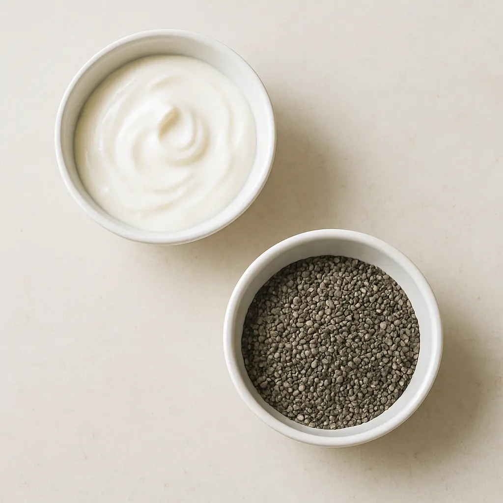chia-yogurt-ingredients-setup ingredients for soaking chia seeds in yogurt