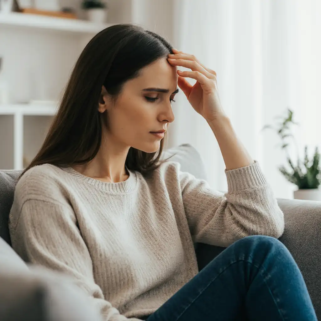 Tired woman with signs of chronic inflammation