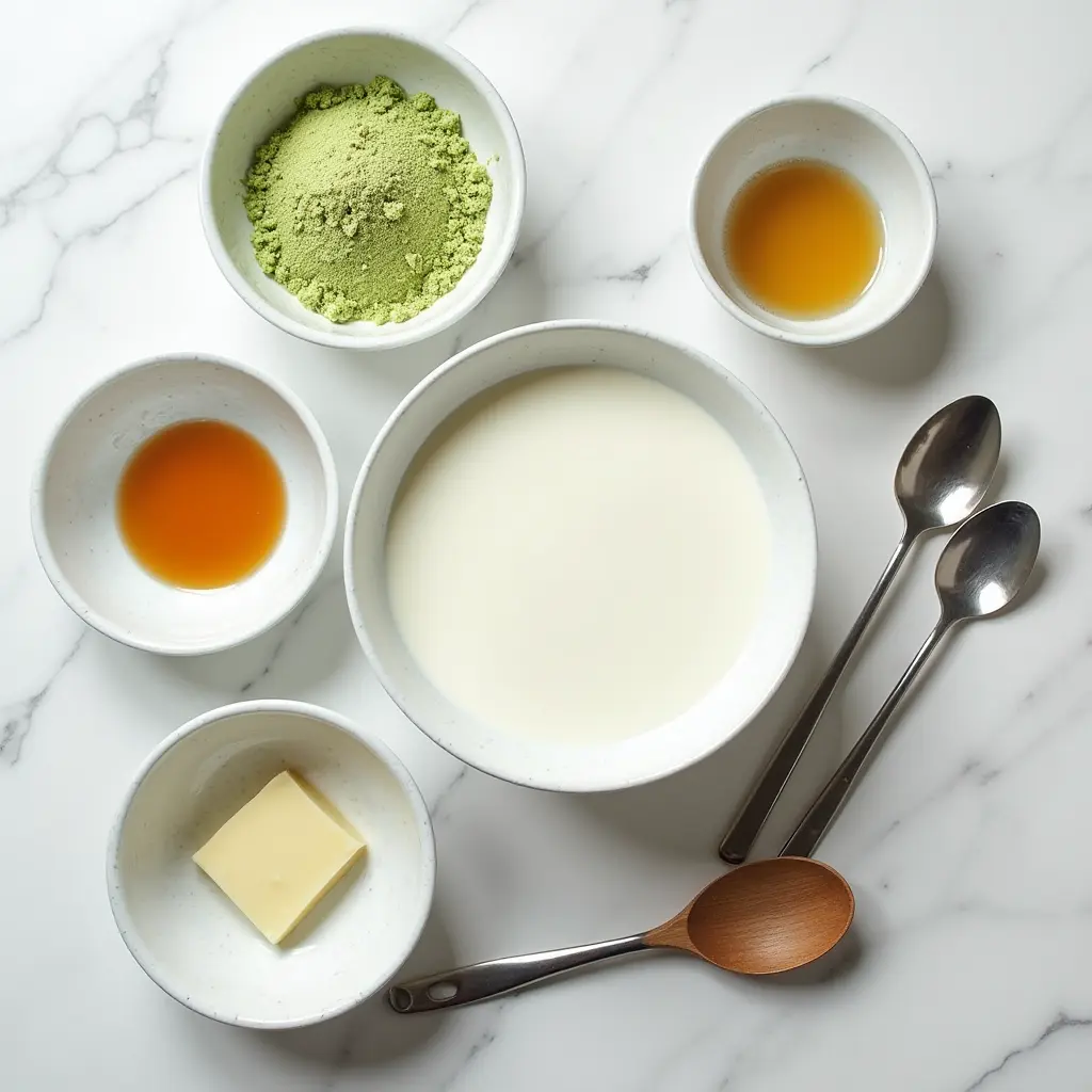 matcha-ice-cream-modern-ingredients ingredients for no-churn matcha ice cream recipe in modern kitchen