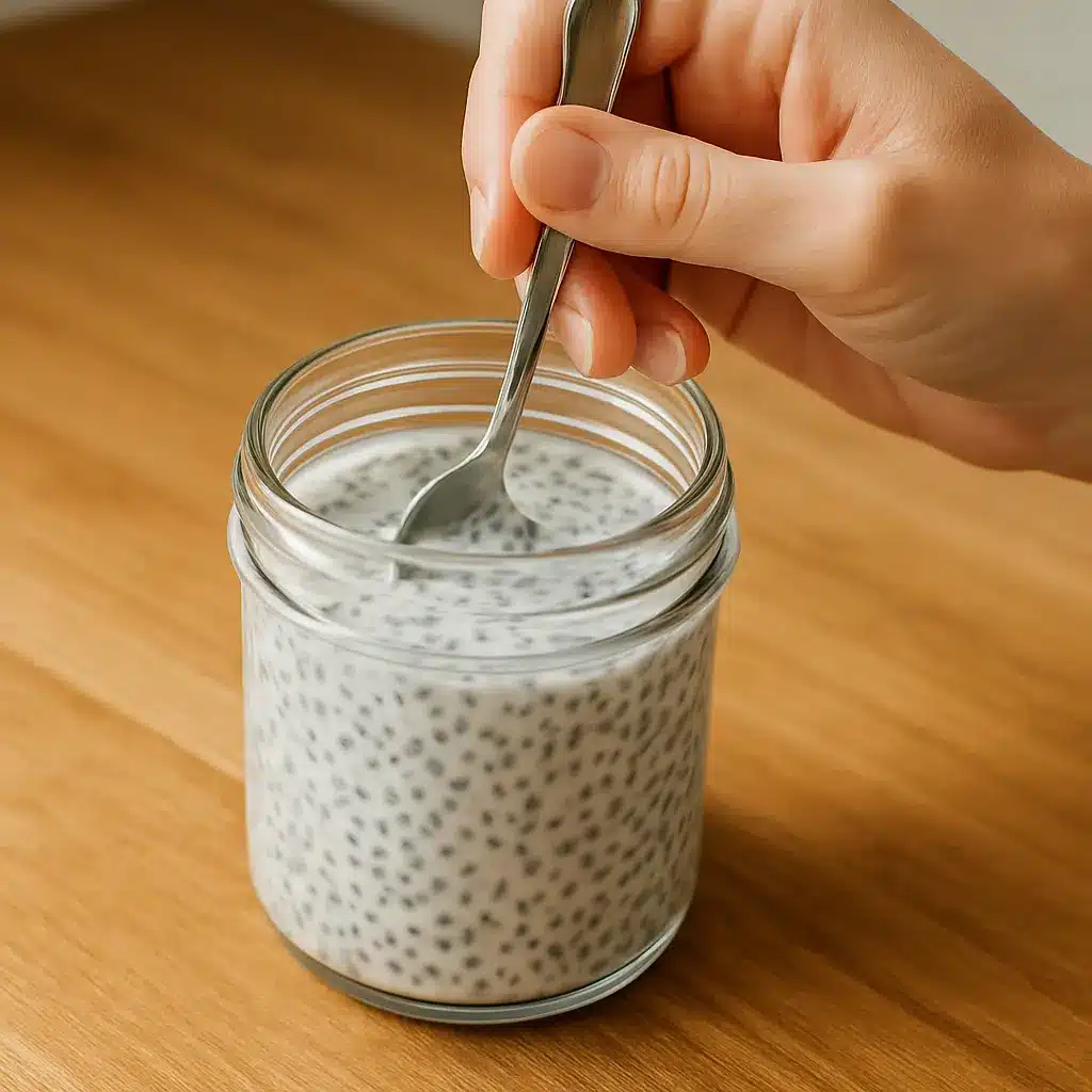 mix-chia-seeds-in-yogurt mixing chia seeds into yogurt