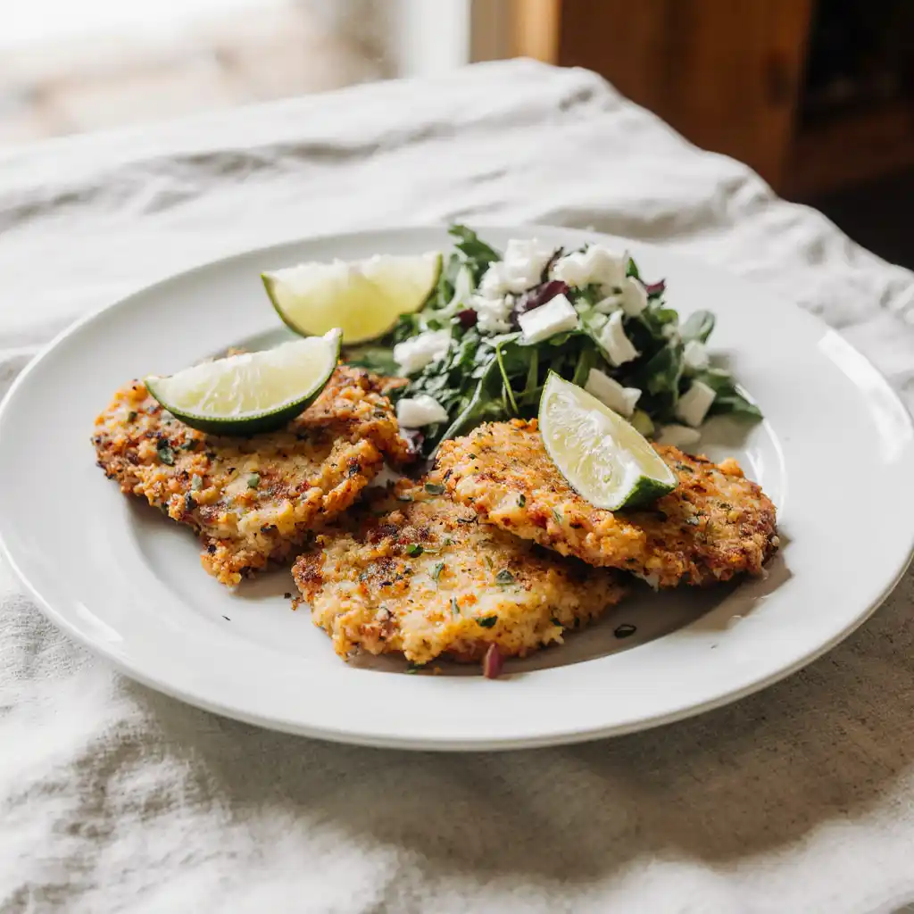 mojarra frita served with salad and lime