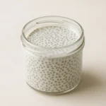 soaked chia seeds in yogurt in glass jar