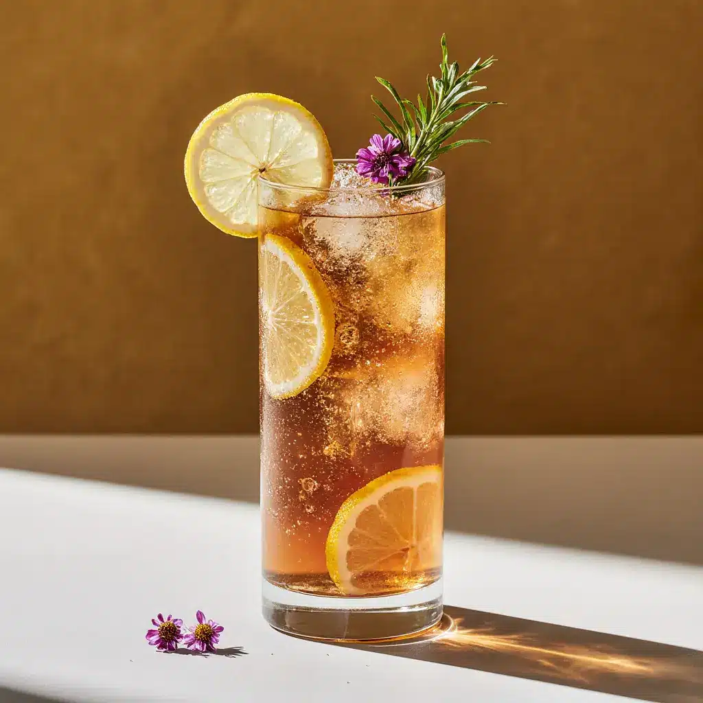 Sparkling tea summer in glass with lemon and ice