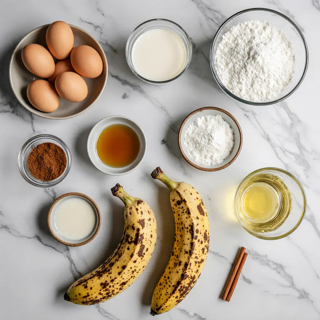 banana-pancake-ingredients Banana Pancakes Recipe : Banana pancake ingredients on counter