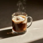 Coconut Cloud Coffee in a clear glass mug