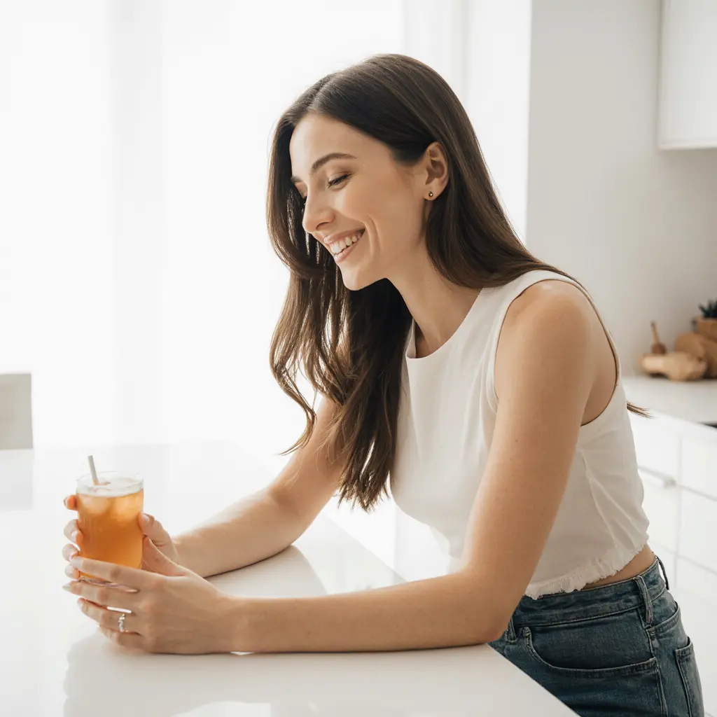 cortisol-cocktail-mood-support woman drinking cortisol cocktail for mood balance