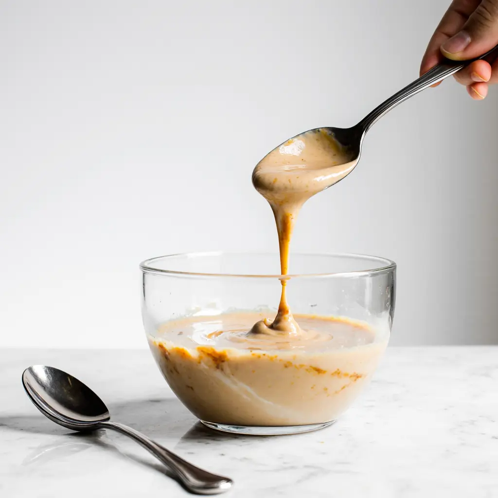 mixing-tahini-coffee-step Whisking tahini and syrup for iced coffee
