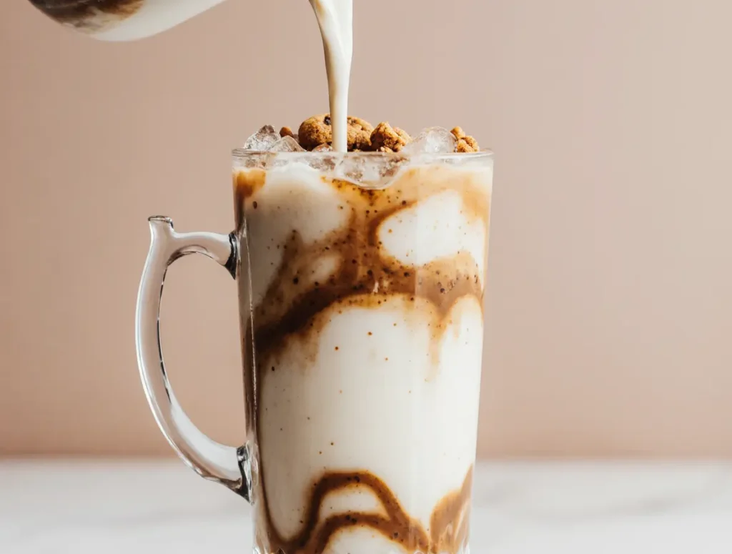 teddy-graham-latte-pour pouring teddy graham iced latte layers