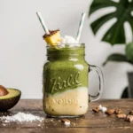 avocolada tropical smoothie cafe in mason jar