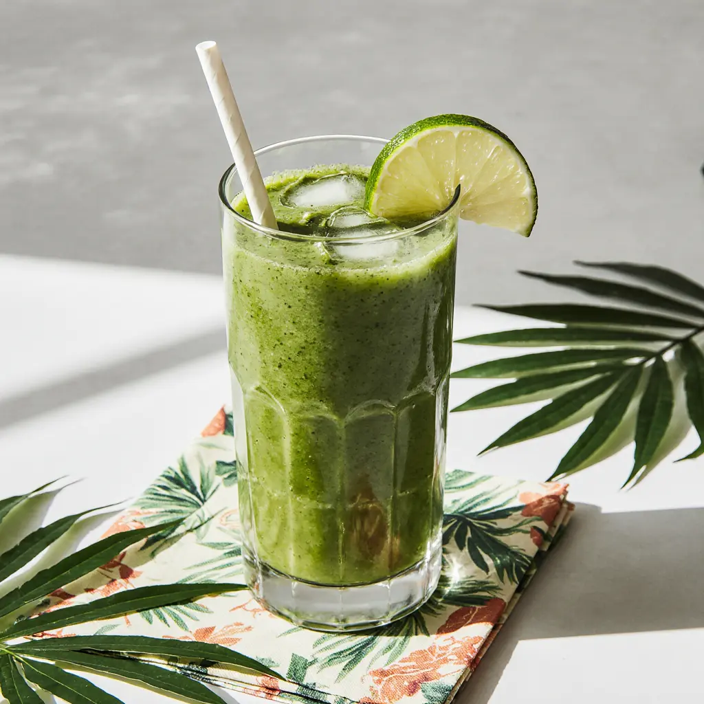 served-avocolada-tropical-smoothie served avocolada smoothie with lime garnish