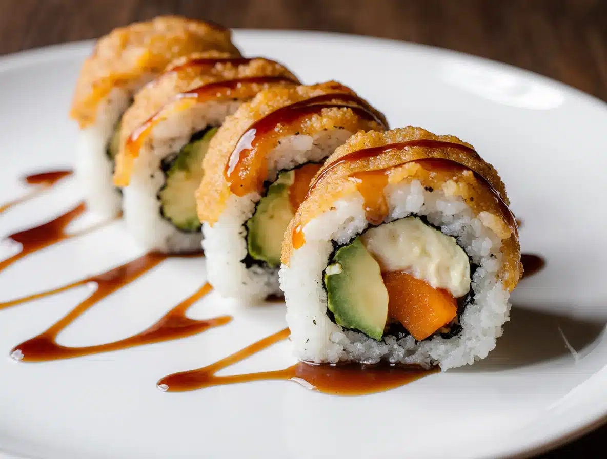 Sweet potato tempura roll with avocado and teriyaki glaze