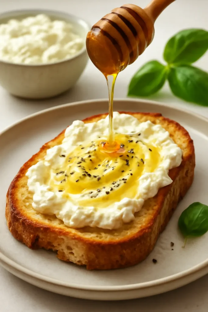 Creamy Ricotta Cheese on Toast with Honey and Pepper