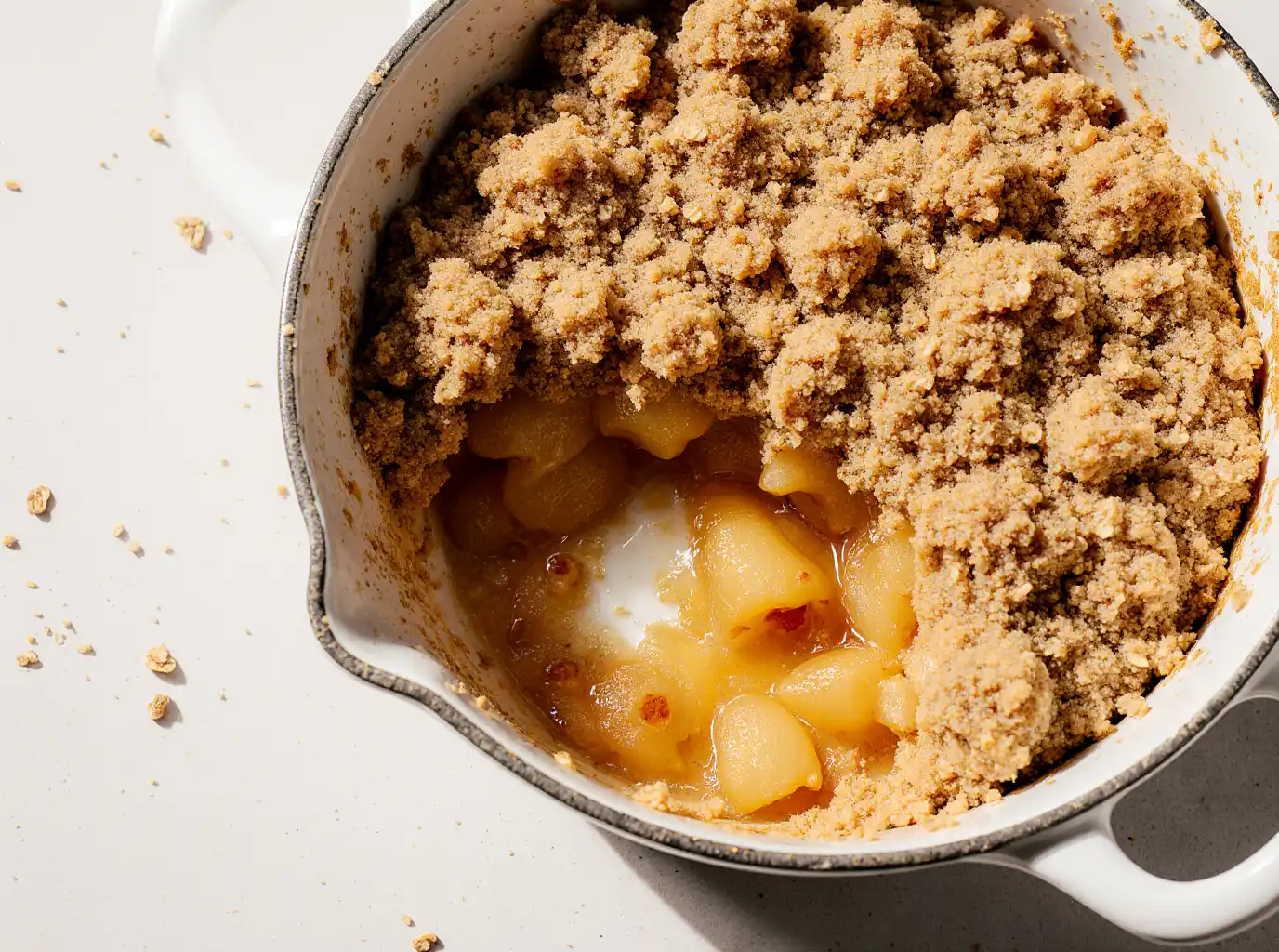 Golden baked apple crisp with oat topping