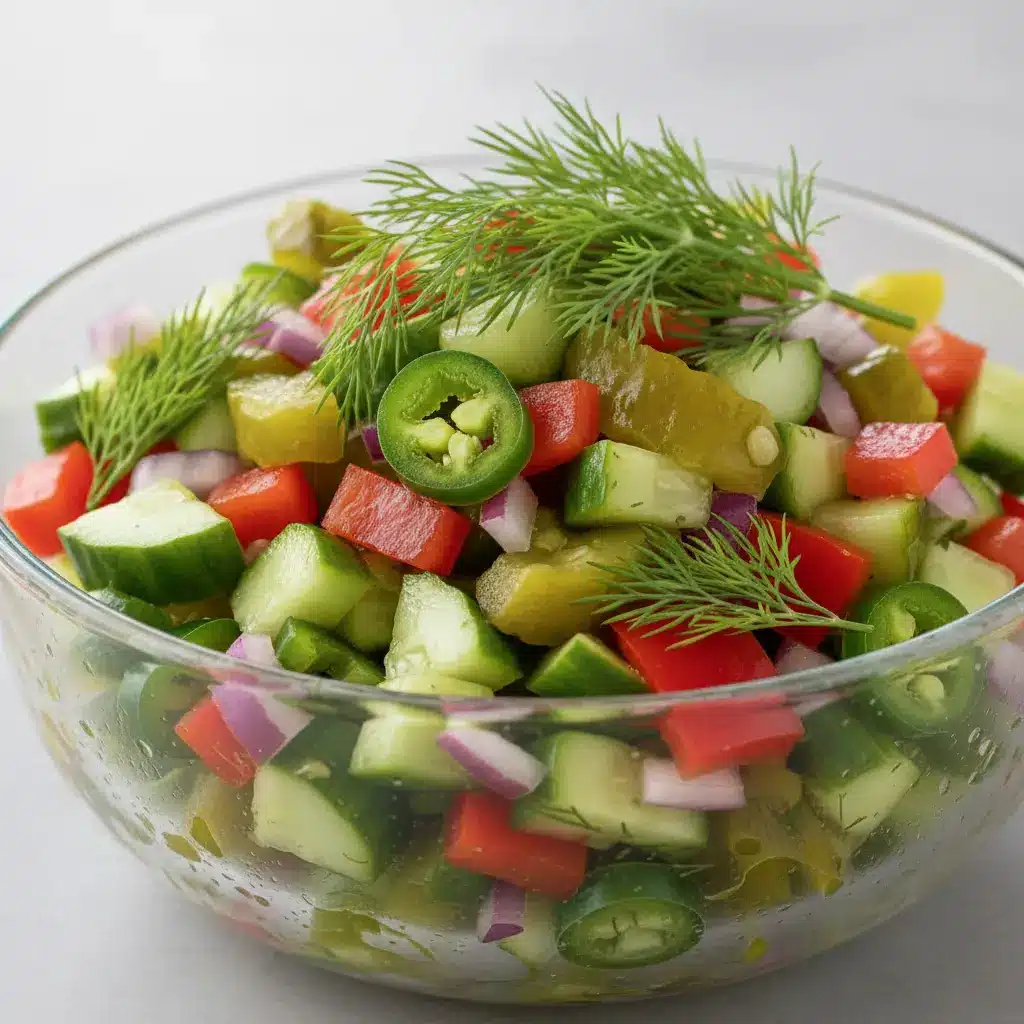 Pickle de Gallo in glass bowl at 30-degree angle