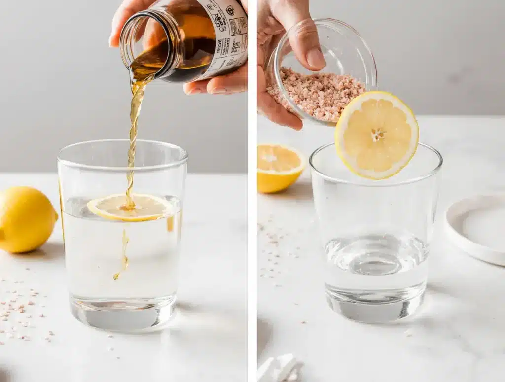 Preparing Zepbound Drink in Steps Step-by-step Zepbound drink preparation with lemon and vinegar.