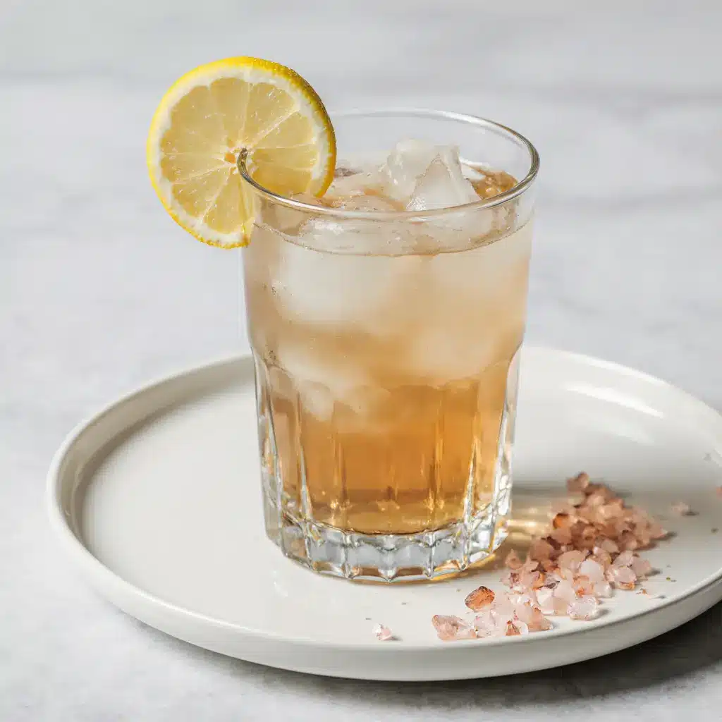 Zepbound Glass with Lemon Garnish Zepbound recipe drink with lemon slice garnish and pink salt.