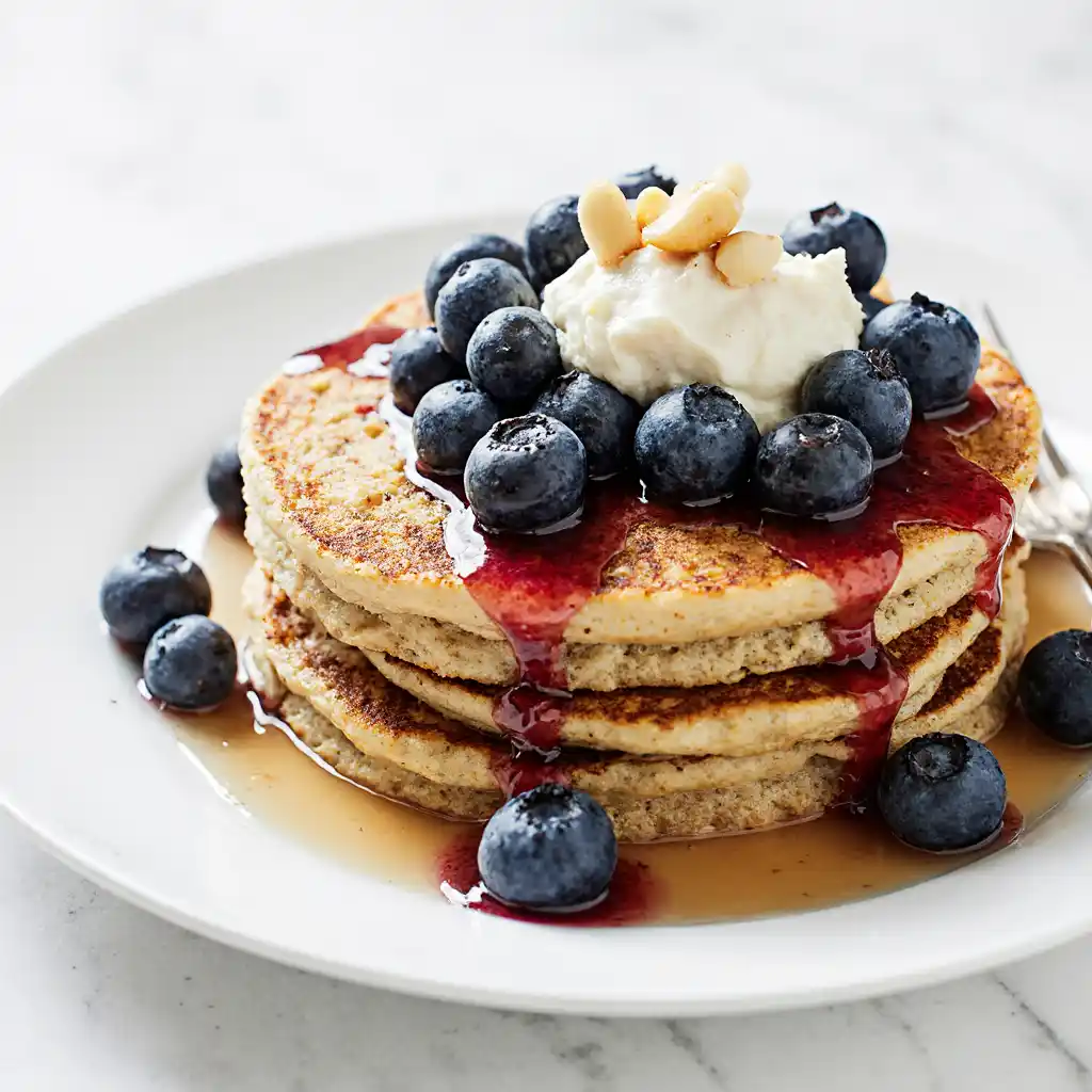 Gluten-Free Macadamia Pancakes Recipe Gluten-free macadamia pancakes topped with berries and macadamia butter