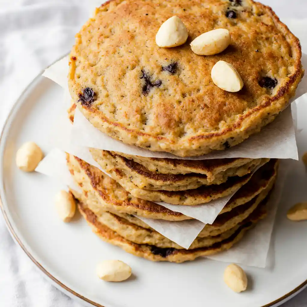 How to Freeze Macadamia Pancakes Freezing macadamia pancakes for meal prep - stacked with parchment between layers