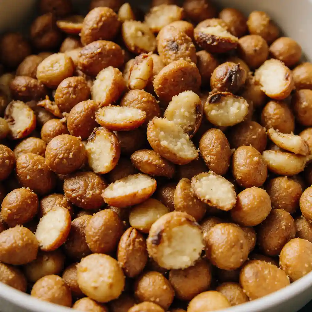 How to Toast Macadamias for Pancakes Toasted macadamia nuts - golden brown chopped nuts ready for pancake batter