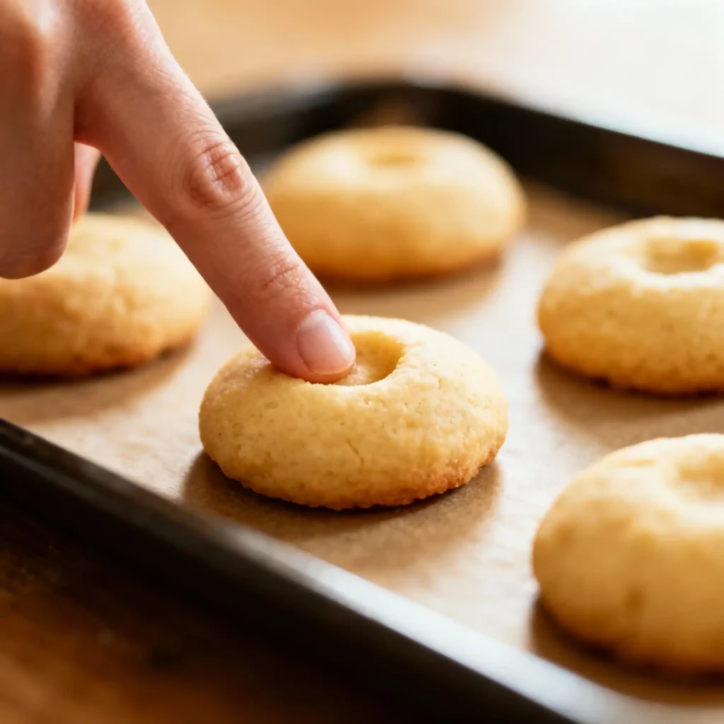 Jam-Drops-Biscuit-Dough-Thumb-Indentation Jam drops biscuit dough with thumb pressing indentation for jam drops
