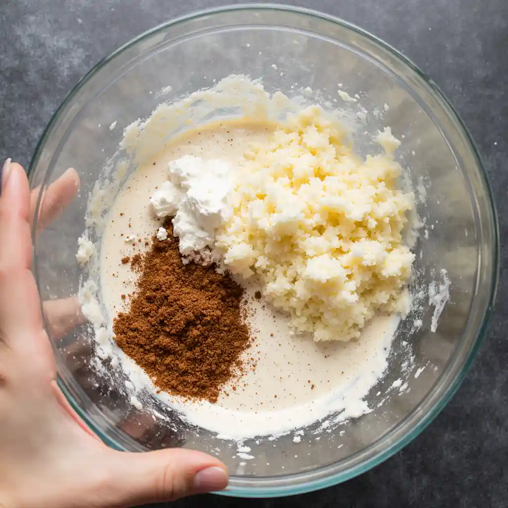 mixing cottage cheese fritters batter