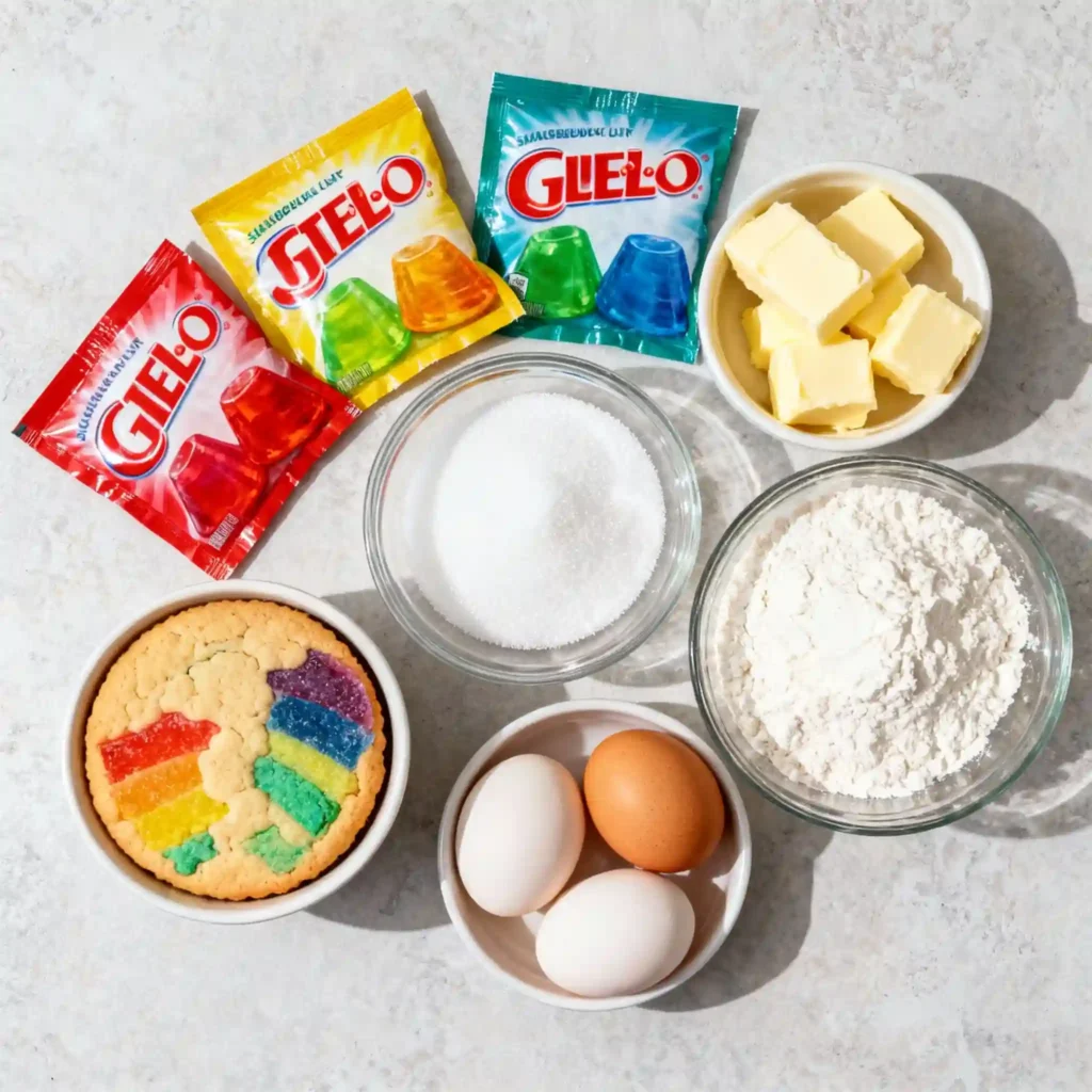 Rainbow-Jello-Sugar-Cookie-Ingredients Ingredients for Rainbow Jello Sugar Cookies