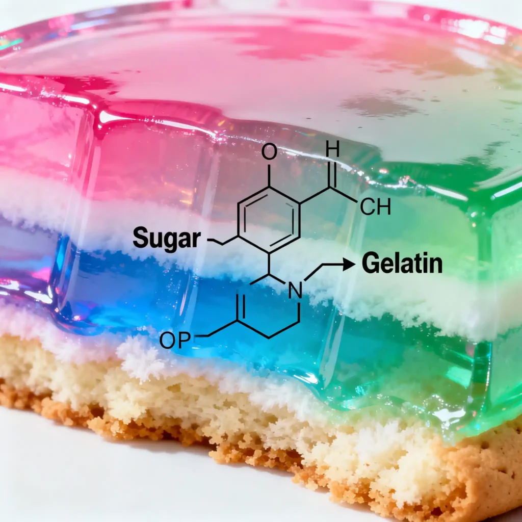 Science-Behind-Rainbow-Jello-Sugar-Cookies Closeup of soft Rainbow Jello Sugar Cookie
