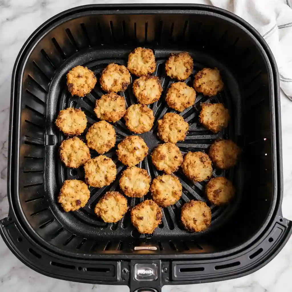 air-fryer-gochujang-chicken-basket Evenly spaced marinated bites in an air fryer basket
