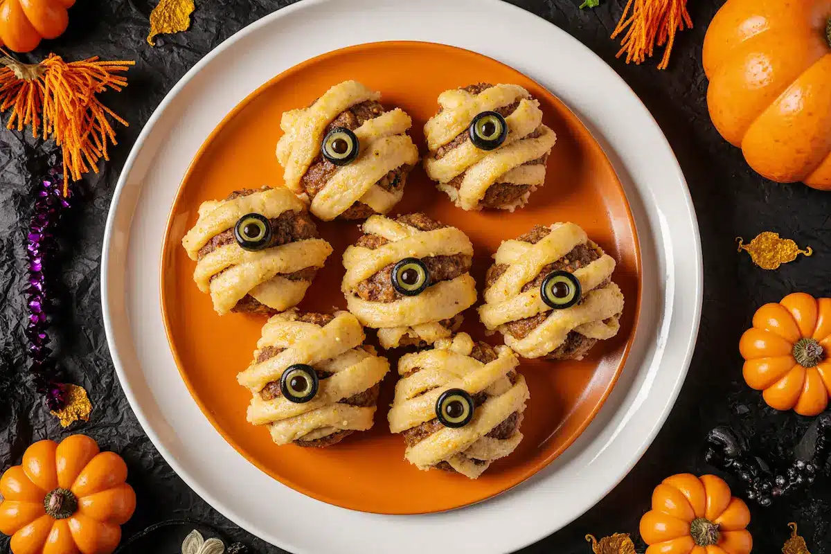 Halloween Mummy Meatballs Recipe spooky party appetizer