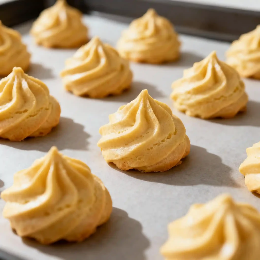 choux-pastry-for-pistachio-ganache Raw choux pastry for the pistachio ganache cream puffs