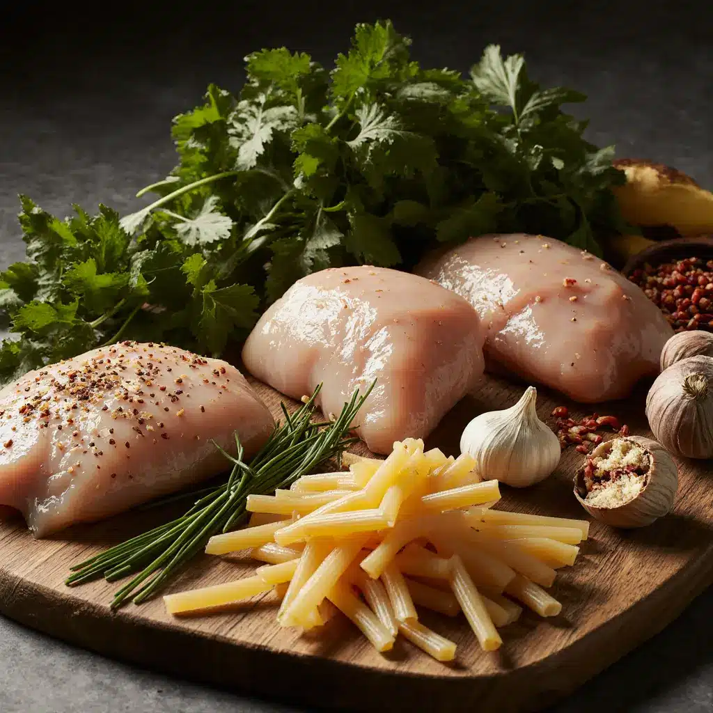 cowboy-butter-chicken-linguine-recipe-ingredients-modern Ingredients for the cowboy butter chicken linguine recipe, including chicken, pasta, and spices.