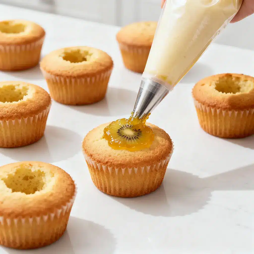 filling-kiwi-cupcakes-process-shot Step by step process of filling the golden kiwi cupcake recipe NZ.