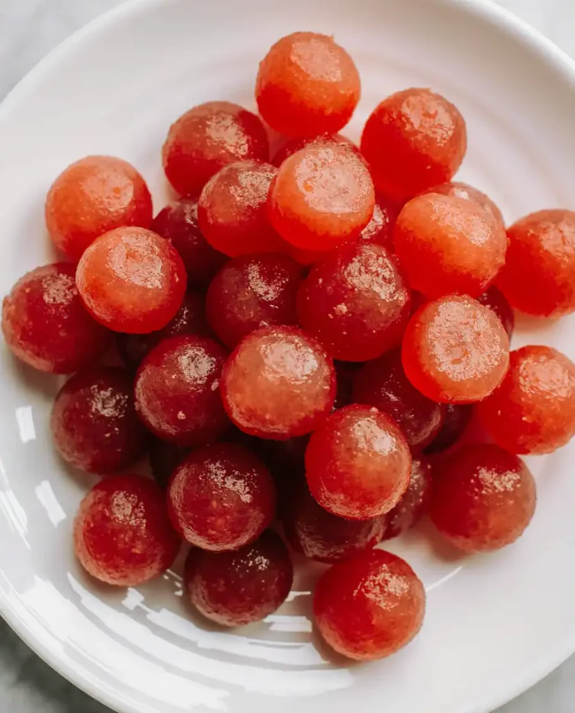 finished-healthy-watermelon-gummies A plate of freshly made healthy watermelon gummies ready to eat.
