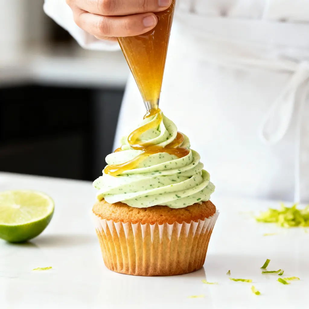 frosting-manuka-honey-cupcakes Piping Mānuka honey frosting onto the kiwi cupcake recipe NZ.