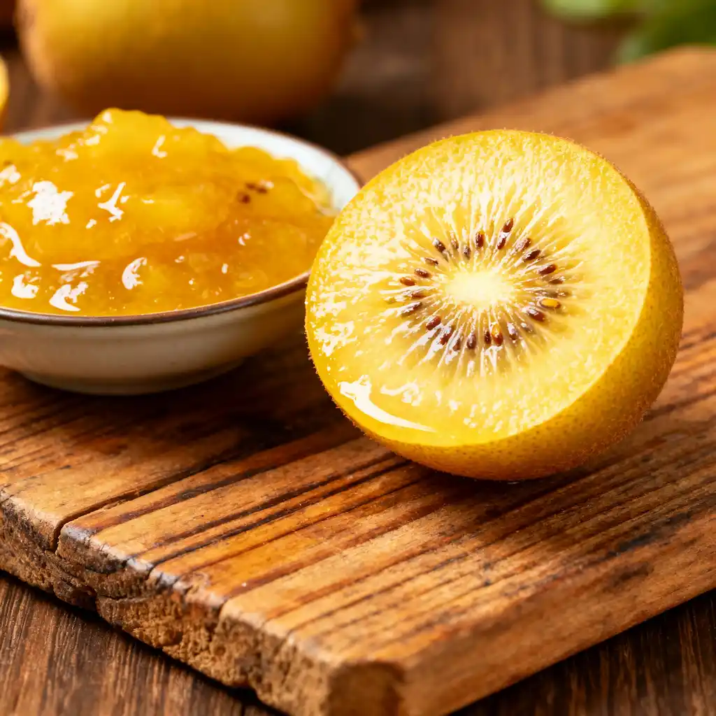 golden-kiwifruit-filling-for-cupcakes Fresh golden kiwifruit and cooked filling for the cupcake recipe NZ.