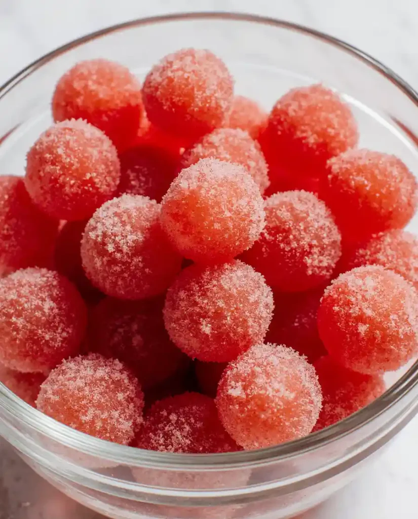 homemade-sour-watermelon-gummies A bowl of homemade sour watermelon gummies.