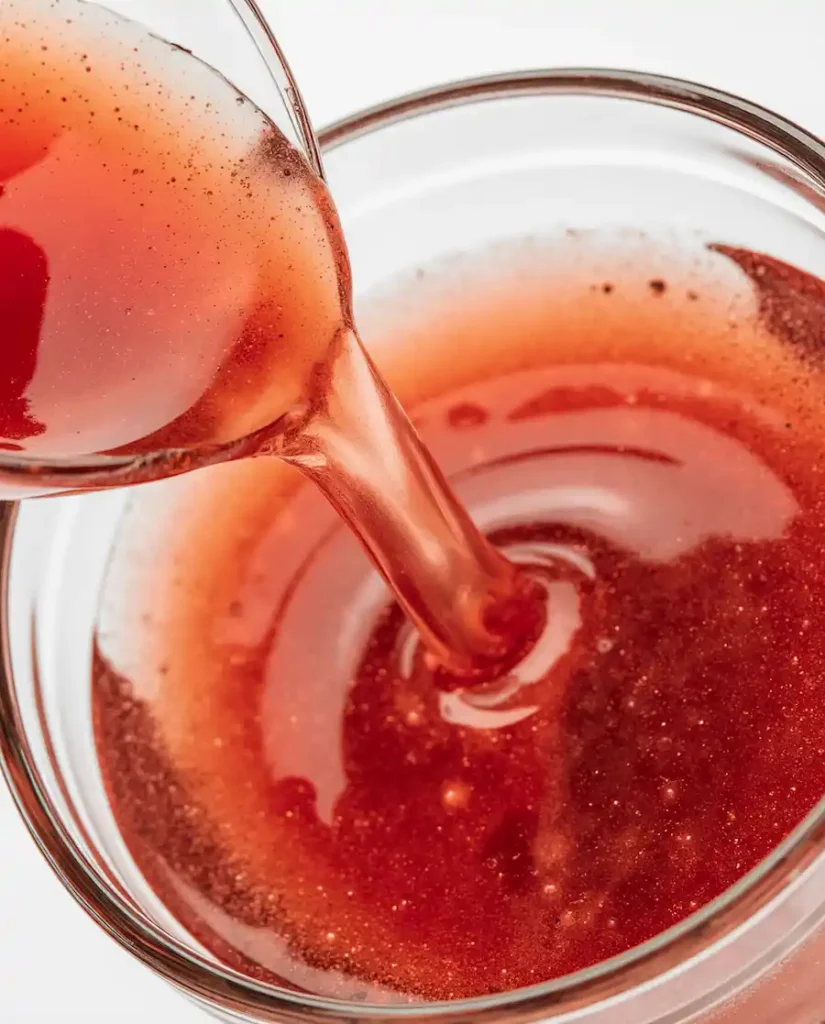 how-to-bloom-gelatin-for-gummies Gelatin blooming in watermelon juice for homemade gummies.