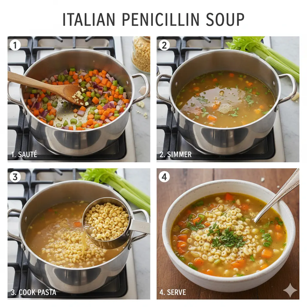 italian-penicillin-soup-cooking-steps Step by step process making Italian Penicillin Soup from scratch