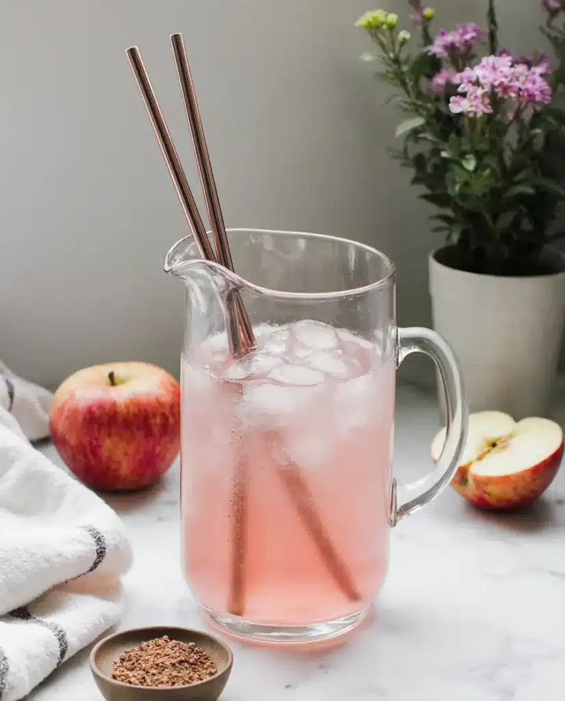 pink salt acv drink storage tips tools Proper storage and tools for making pink salt and apple cider vinegar drink including glass pitcher and straws