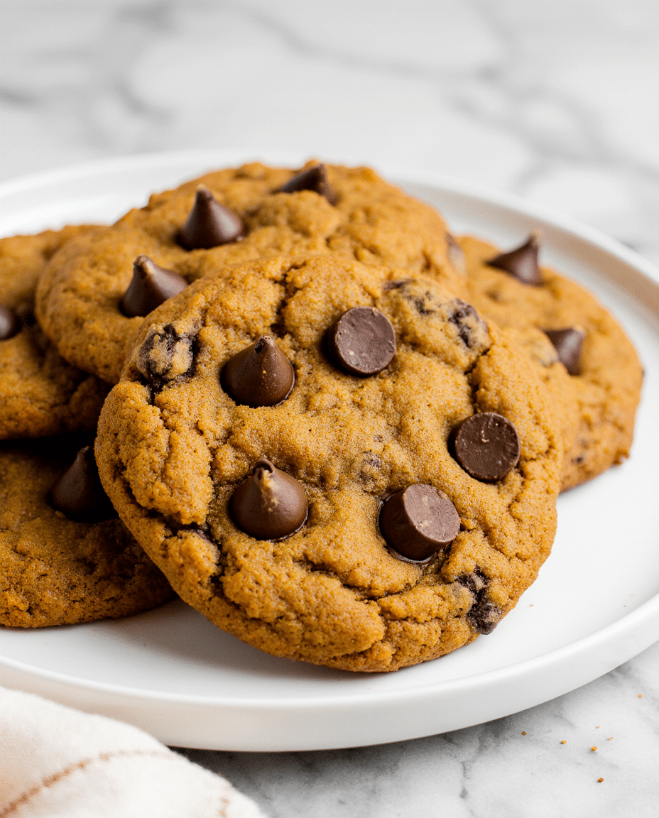 pumpkin chocolate chip cookies on a modern plate