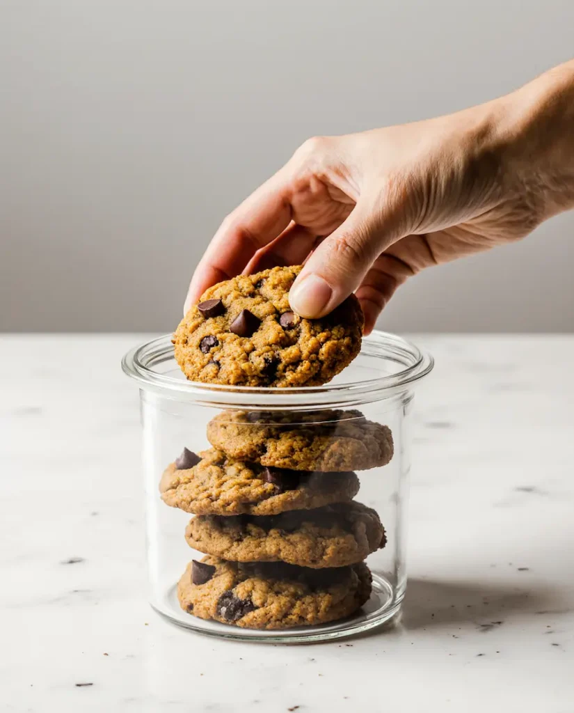 pumpkin-chocolate-chip-cookies-storage storing pumpkin chocolate chip cookies in glass container
