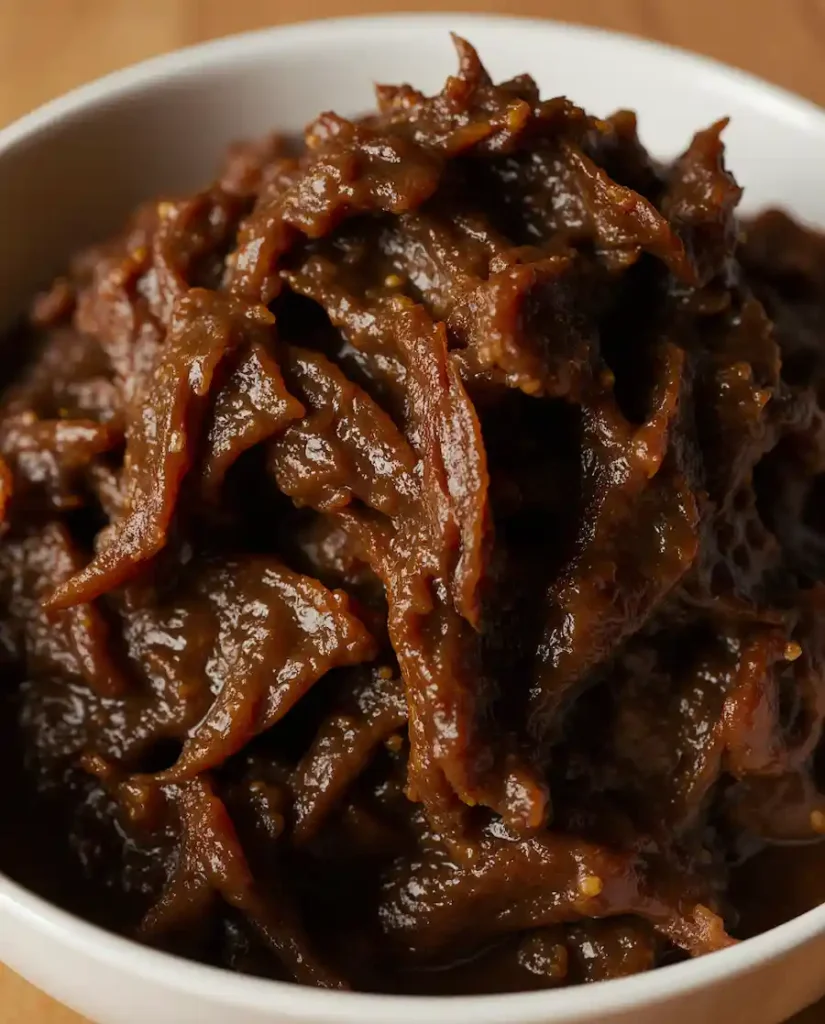 shredded-birria-beef tender, shredded birria beef, ready to be added to the birria ramen recipe.