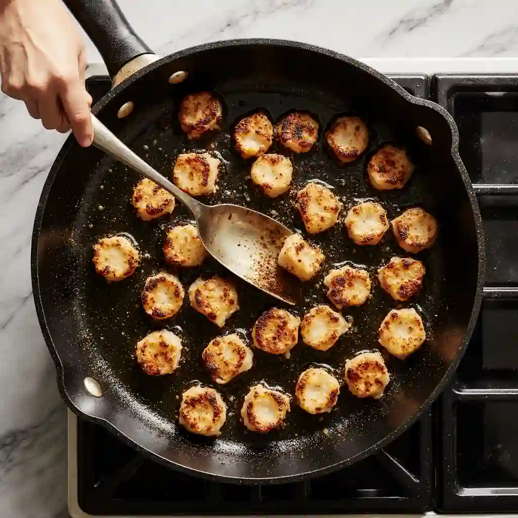 stovetop-gochujang-chicken-sear Gochujang Chicken : Searing bite‑size pieces in a skillet until golden
